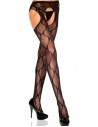 Tights With Open Crotch And Bow Pattern - Black