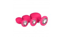 Silikone Butt Plug Sæt Med Diamant - Pink