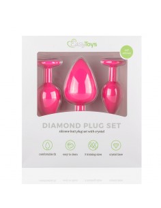 Silikone Butt Plug Sæt Med Diamant - Pink 2