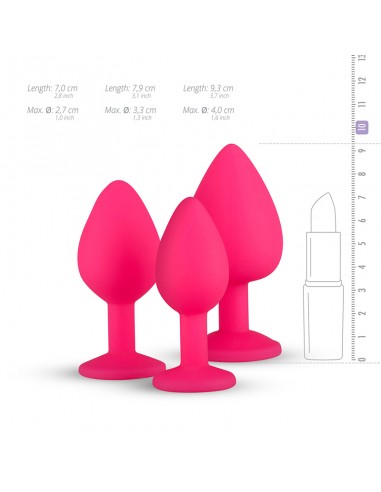 Silikone Butt Plug Sæt Med Diamant - Pink