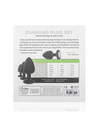 Silikone Butt Plug Sæt Med Diamant - Sort