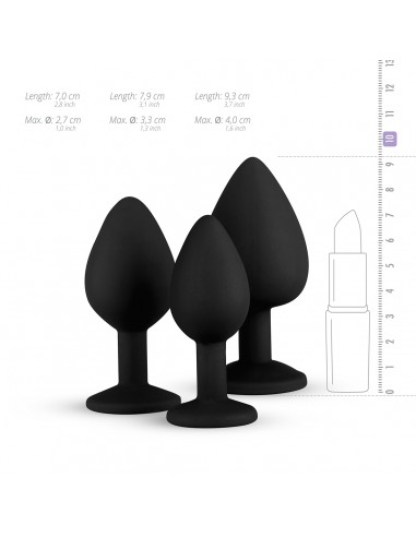 Silikone Butt Plug Sæt Med Diamant - Sort