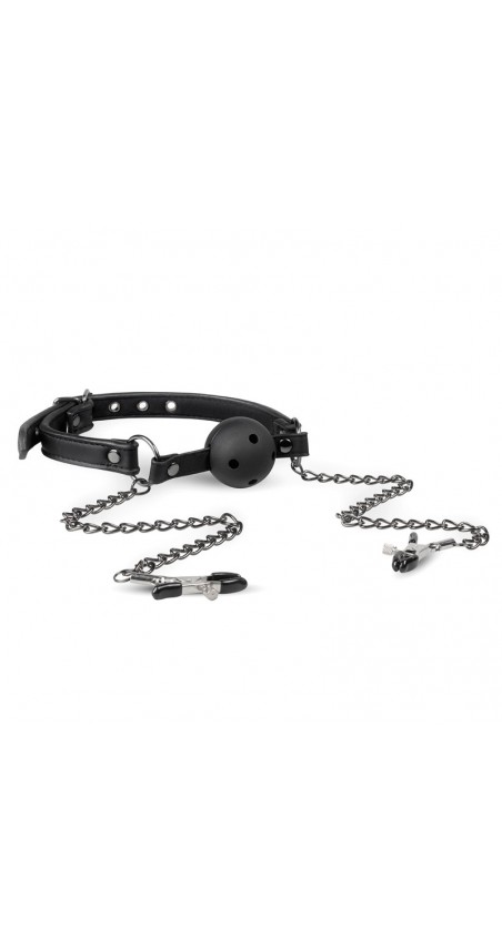 Open Ball Gag With Nipple Clamps