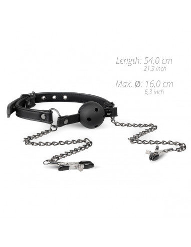 Easytoys - Læder Gagball Med Klemmer - Sort