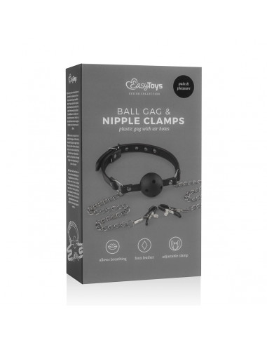Easytoys - Læder Gagball Med Klemmer - Sort
