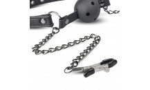 Easytoys - Læder Gagball Med Klemmer - Sort