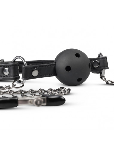 Easytoys - Læder Gagball Med Klemmer - Sort