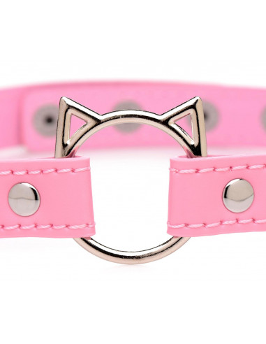 Kinky Kitty  - Læder Halsbånd - Lyserød