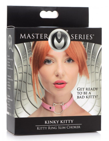Kinky Kitty  - Læder Halsbånd - Lyserød