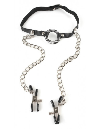 FETISH - O-ring Gag Med Nippelklemmer