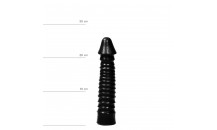 All Black - XXL Dildo -  Ribbet Skaft - 26 Cm - Sort