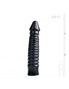 All Black - XXL Dildo -  Ribbet Skaft - 26 Cm - Sort
