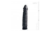 All Black - XXL Dildo -  Ribbet Skaft - 26 Cm - Sort