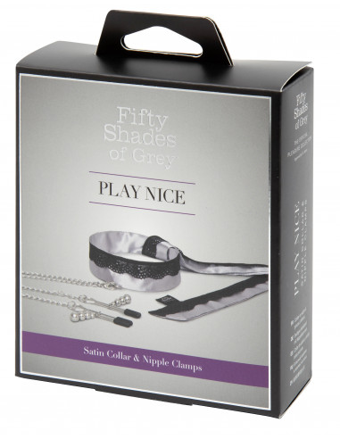 Fifty Shades Of Grey - Play Nice Satin Halsbånd & Nippel Klemmer