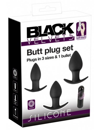 Black Velvet - Butt Plug Sæt + Vibro Bullet