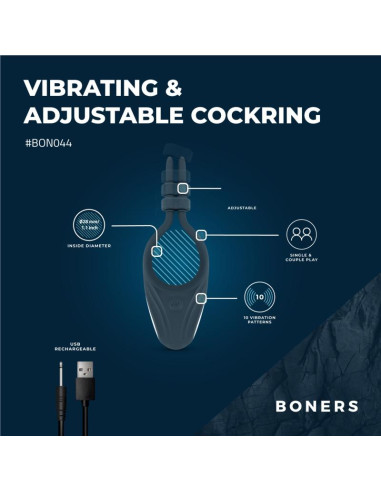 BONERS  - Vibrerende Justerbar Penisring - Blå