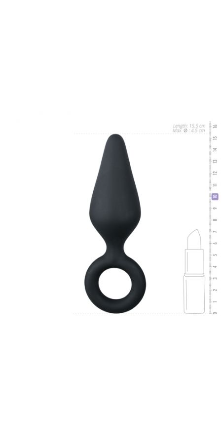 Black Buttplug With Pull Ring - Large